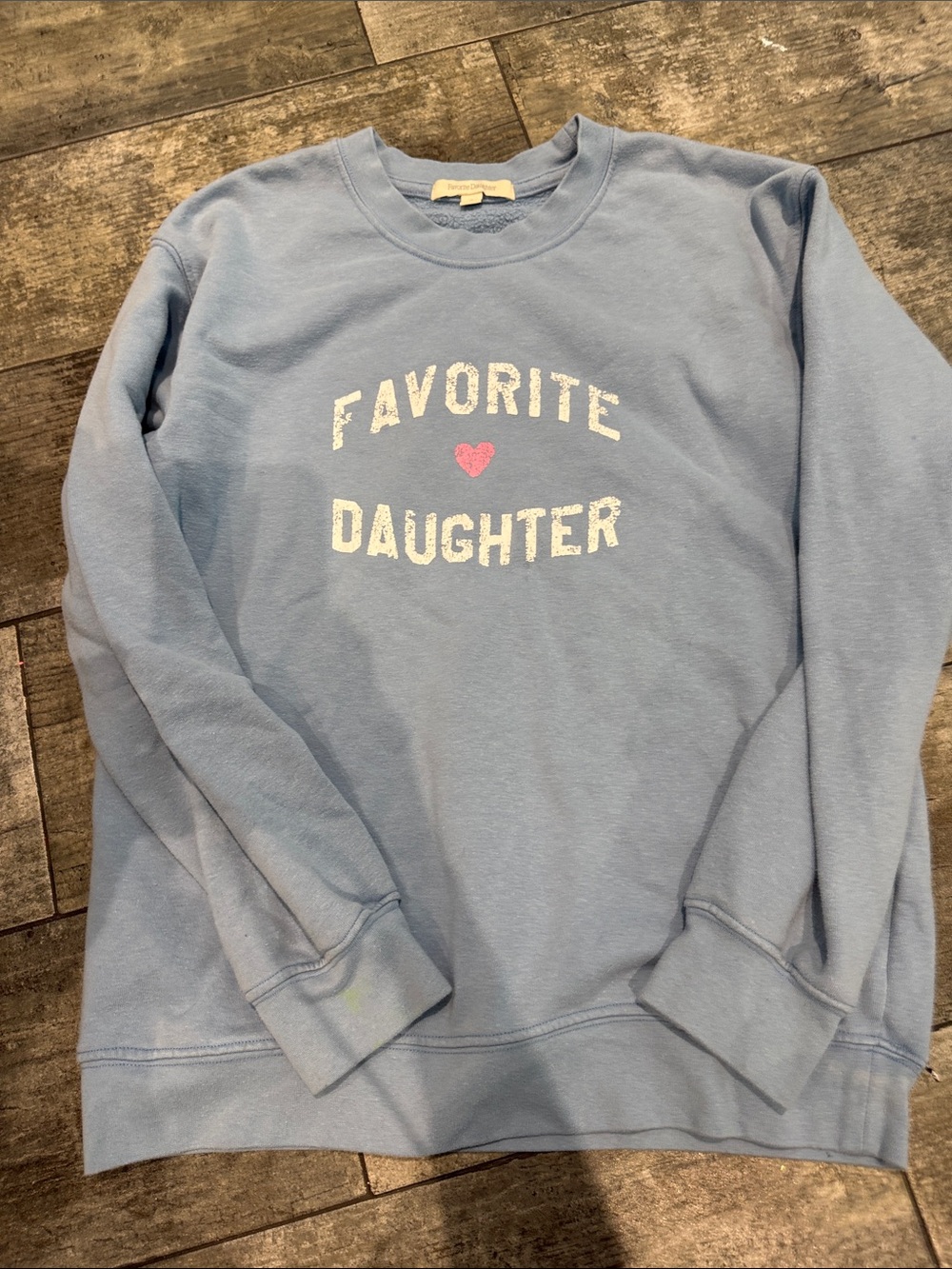 Favorite Daughter Light Blue Crewneck Sweatshirt with Pink Heart